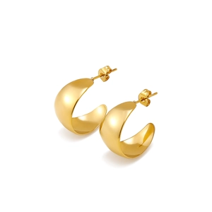 Polished gold U-shaped chunky hoop earrings with a sleek minimalist stainless steel design