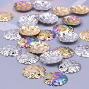 Polished 18k gold and silver circular pendants with woven texture for DIY necklaces