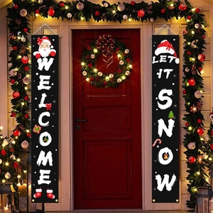 Christmas door banners featuring Welcome and Let It Snow text with festive holiday graphics