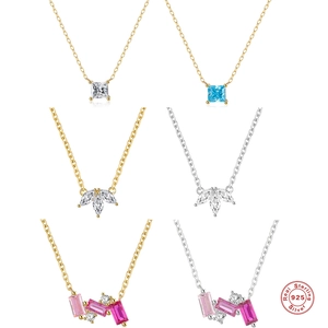 925 Sterling Silver Square Marquise Zirconia Pendant Necklace For Women French Elegant Clavicle Chain Fashion Jewelry