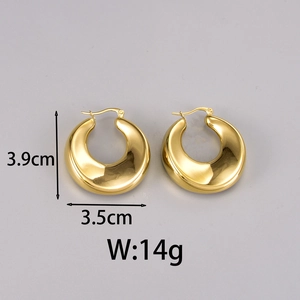 Detailed size view of chunky golden hollow hoop earrings with dimensions and weight info