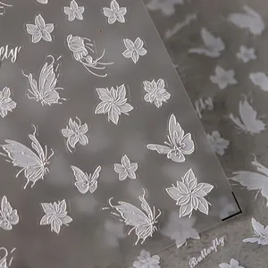 5D embossed butterfly nail stickers with 3D floral textures and matte finish TS-3624