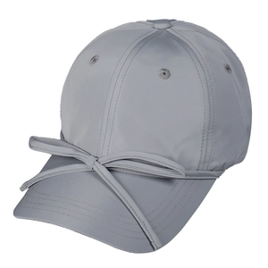 Light gray satin baseball cap with sweet bow decoration and smooth breathable fabric