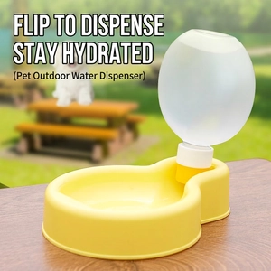 Portable pet water bottle with foldable yellow bowl and sphere bottle for outdoor dog walking