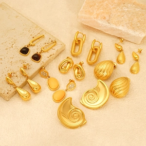 Fashion Earrings For Women 304 Stainless Steel 18K Gold Plated Geometric Water Drop Seashell Retro Jewelry Accessory
