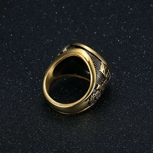 Vintage gold plated titanium steel eagle ring for men with intricate relief detailing
