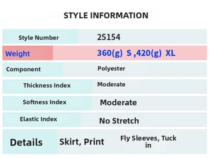 Size chart and fabric details for bohemian printed maxi dress with fly sleeves and waist tie
