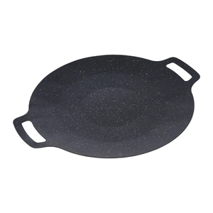 Maifan stone non-stick round Korean BBQ grill pan with dual handles for outdoor and indoor cooking