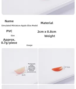 Infografía detallada de rodajas de manzana en miniatura de PVC de 2 cm con dimensiones