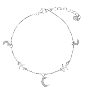 925 Sterling Silver Star Moon Bracelet For Women Elegant Zirconia Inlaid Adjustable Chain Jewelry Anniversary Gift Silver Bracelet