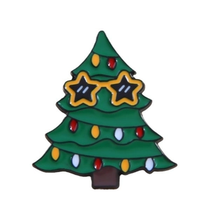 Funny Christmas tree enamel pin with star sunglasses for backpacks and clothes decor