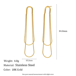 Minimalist long 18K gold plated stainless steel snake chain drop earrings with dimensions