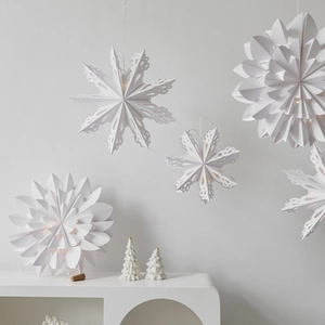 Luminous white paper snowflake and star pendants for Christmas holiday home decoration