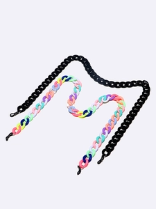 Black and colorful acrylic eyeglass chains with adjustable rubber loops in a 2-piece set