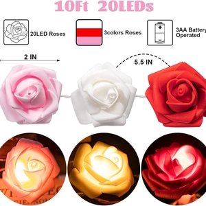 10ft 20 LED pink and white rose flower string lights for romantic room decoration