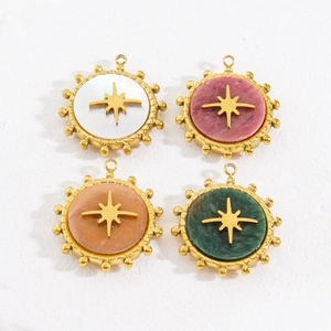 Gold stainless steel pendants set with colorful stone inlays and star patterns