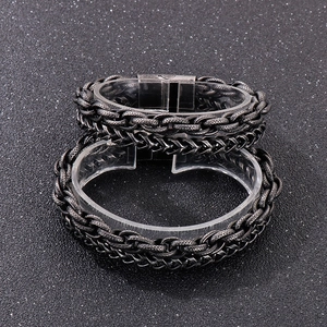 Detail of vintage grey stainless steel chain bracelet with magnetic clasp for men