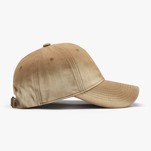 Vintage washed khaki cotton baseball cap with adjustable metal buckle and stitched brim