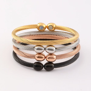 Stainless Steel Magnetic Therapy Twisted Cable Open Cuff Bracelet Adjustable Health Fashion Bangle For Men Women