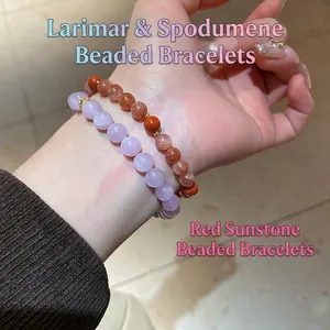 Double-layer natural stone beaded bracelet with Kunzite, Sunstone, and Larimar beads