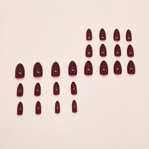 Glossy burgundy almond-shaped press on nails, set of 24 professional fake nail tips