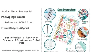 Floral planner set with spiral notebook, 8 sticker sheets, magnetic bookmarks and pen