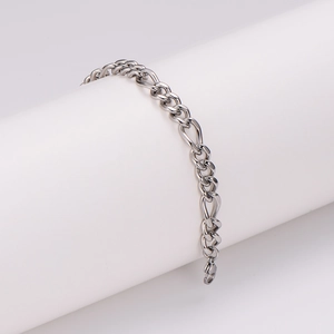8mm silver stainless steel Figaro chain bracelet for men with lobster clasp closure