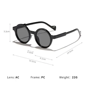 Vintage round frame sunglasses with black PC frame and AC lenses for outdoor wear