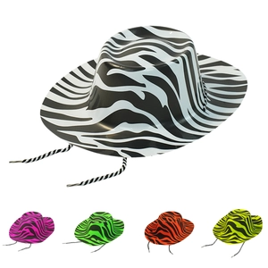 Cowboy Hat Plastic Zebra Stripe Fluorescent Color Party Wide Brim Western With Adjustable Drawstring Halloween Carnival