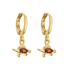 Cute 18K gold-plated dinosaur drop earrings with orange zircon stones for women