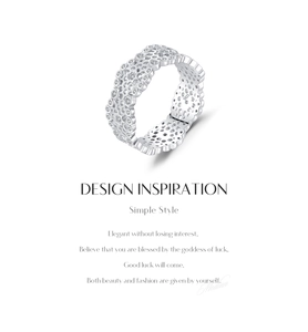 Macro detail of S925 sterling silver honeycomb ring with sparkling pavé zircon stones