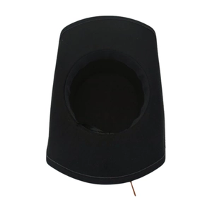 Detail view of the black wool felt jazz hat interior featuring a sweatband and sturdy shape