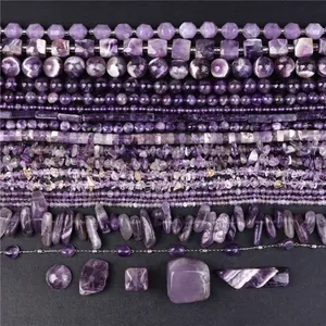 Natural amethyst beads collection with round and faceted stones for DIY jewelry making