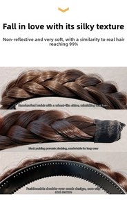 Detail view of brown braided headband with non-slip teeth and soft lining fabric