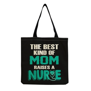 Detail of canvas tote bag showing The Best Kind of Mom Raises a Nurse print texture