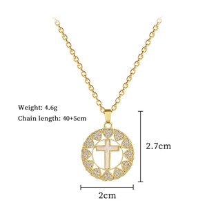 Detailed size parameters of gold heart cross necklace with 45cm chain and 2.7cm pendant