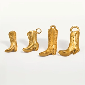 Set of four 18K gold plated stainless steel cowboy boot charms for DIY jewelry making