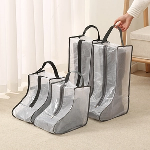 Boot Shoe Storage Bags Portable Travel Dustproof Mesh Non-Woven Fabric Transparent Visible Zipper Handle Closet Organizer