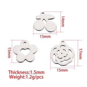 Polished stainless steel cherry and floral charms set for DIY jewelry making