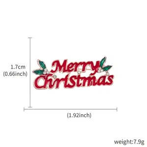 Fashionable Merry Christmas enamel brooch with red green colors and white rhinestones