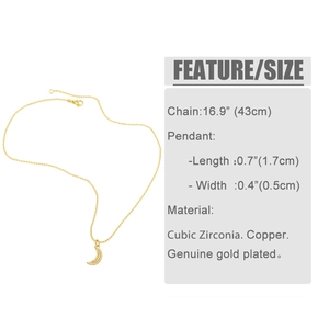 Detailed size specifications for the gold crescent moon pendant necklace with dimensions
