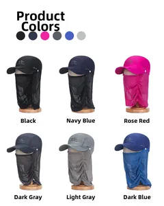 Outdoor sun caps in six colors showing UV protection UPF 50 plus neck and face shields