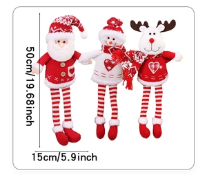Detail view of 3D knitted Santa Claus and snowman dolls with size specs 50x15cm