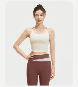 Detail der High-Waist Yogahose mit Color-Block-Bund und atmungsaktiver Sportweste