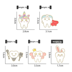 Five cute enamel tooth brooches featuring unicorns and dentists for backpack decoration
