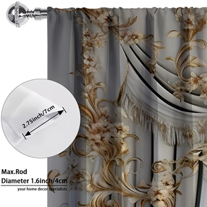 European classic 2PCS window curtain with floral 3D print and rod pocket detail
