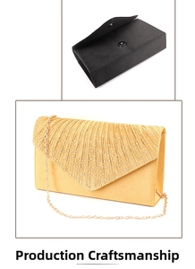 Detail of satin evening clutch bag with sparkling rhinestones and magnetic snap closure