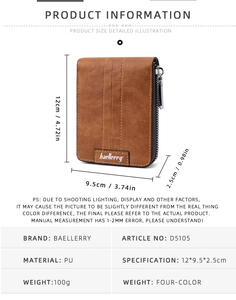 Detailed size specifications for the brown RFID leather wallet with dimensions 12x9.5x2.5cm