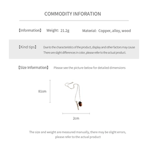 Detailed size specifications for the wooden acorn pendant necklace with 81cm chain length