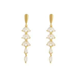 Elegant gold drop earrings with tiered clear crystals and rhinestones for women
